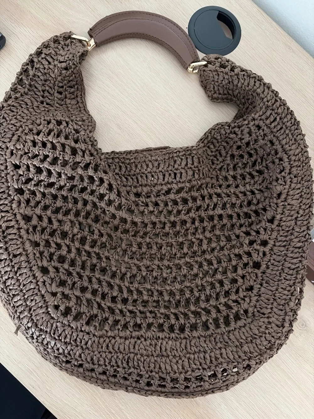 Woven natural fiber bag espresso